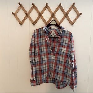 Blue red plaid j. Crew long sleeve collared button down pop over Henley
